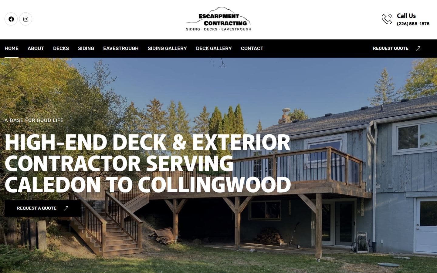 Escarpment Contracting's previous homepage on desktop