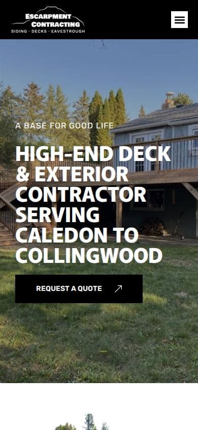 Escarpment Contracting's previous homepage on mobile