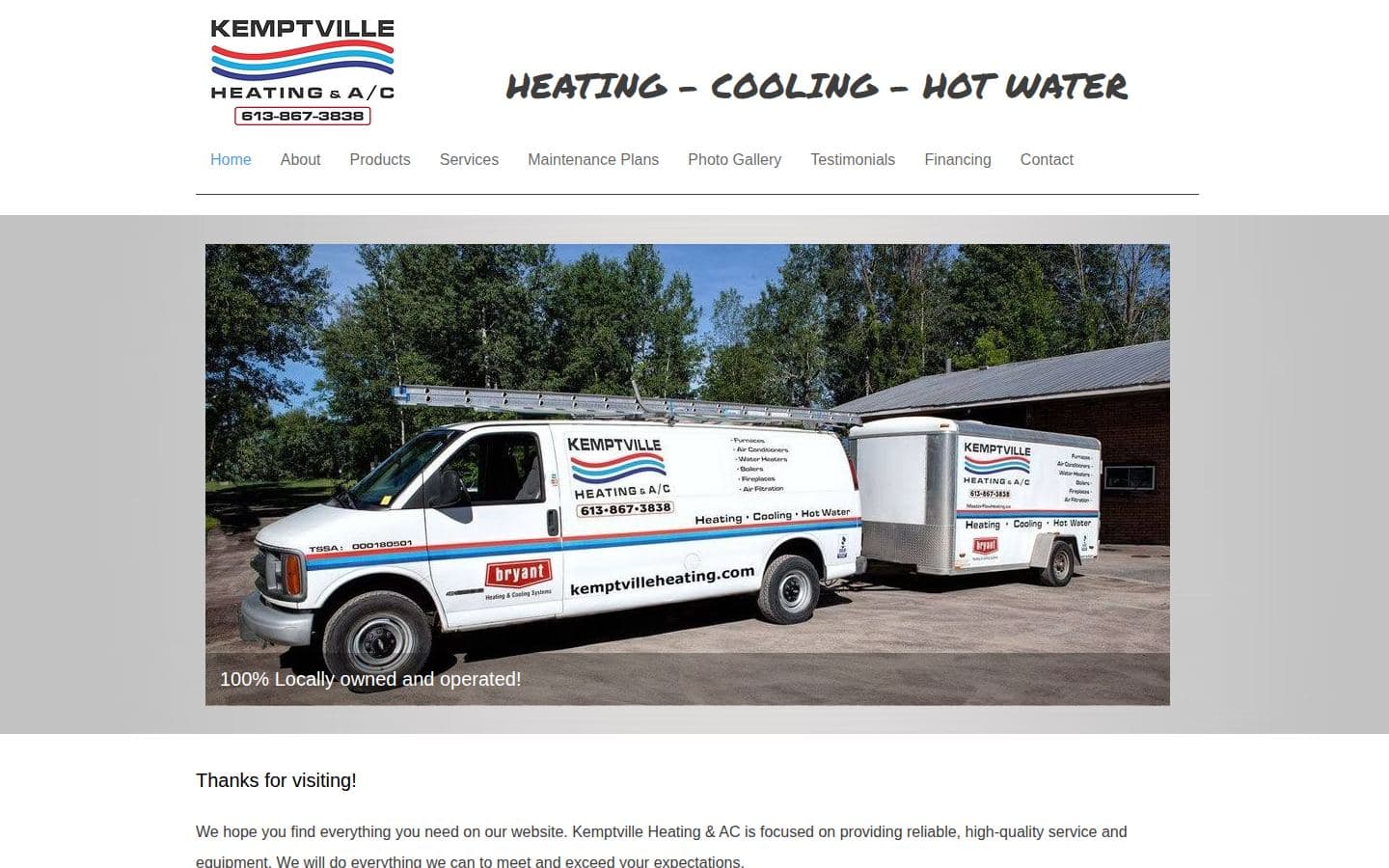 Kemptville Heating's old Wix homepage on desktop