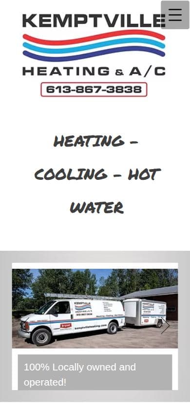Kemptville Heating's old Wix homepage on mobile